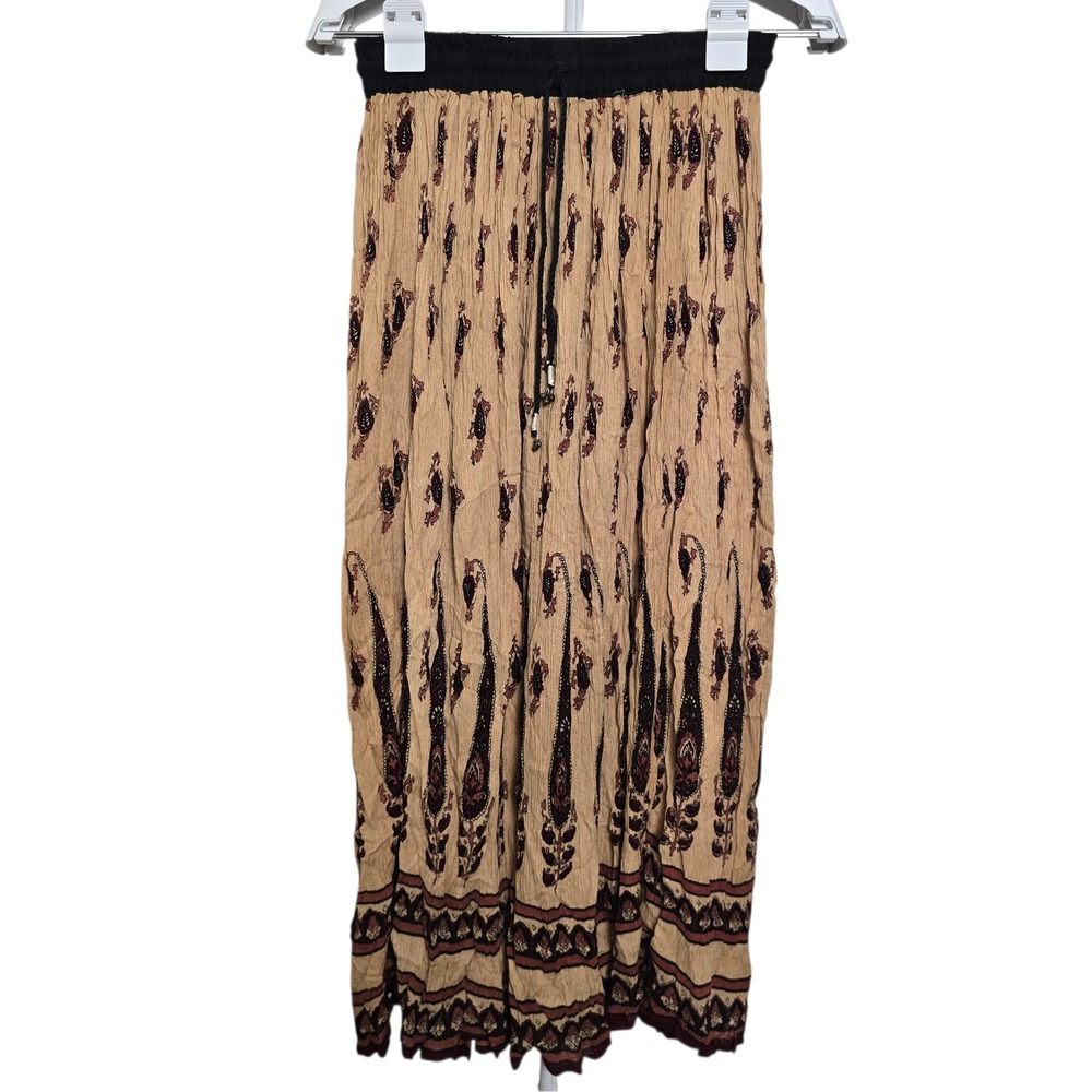 Vtg 90s Y2K Crinkle Gauze Indian Paisley Maxi Skirt Boho Festival Hippie OS